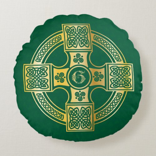 Celtic Cross Celtic Knot Letter G Monogram Round Pillow