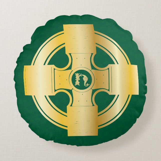Celtic Cross Celtic Knot Letter H Monogram Round Pillow (Front)