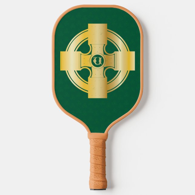 Celtic Cross Celtic Knot Letter U Monogram Pickleball Paddle (Front)