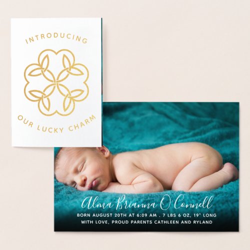 Celtic Cross Clover St Patricks Day Baby Birth Foil Card