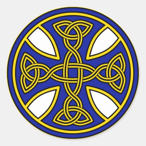 Celtic Cross Double Weave Blue Classic Round Sticker