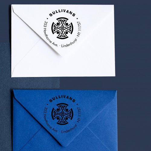 Celtic Cross Family Name Return Address  Rubber Stamp