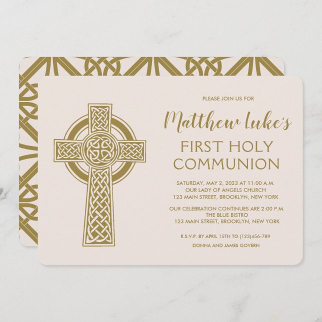 Celtic Cross First Communion Invitation (Front/Back)