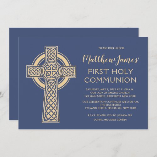 Celtic Cross First Communion Invitation for Boys