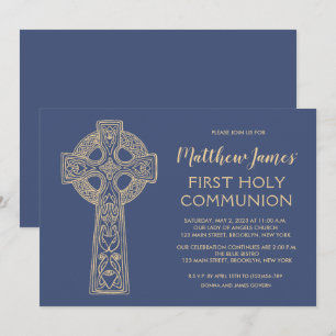 Celtic Cross First Communion Invitation for Boys