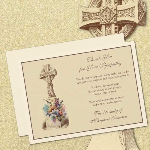 Celtic Cross Floral Funeral Condolence Sympathy Thank You Card