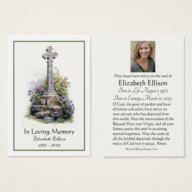  Celtic Cross Floral Irish Funeral  Prayer  (Front & Back)