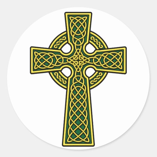 Celtic Cross gold and green Classic Round Sticker