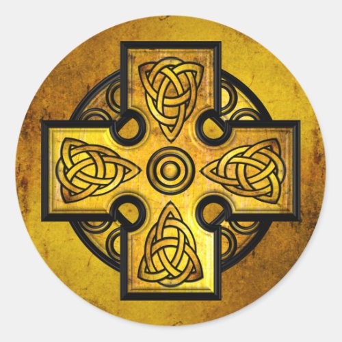 Celtic Cross gold metal Classic Round Sticker