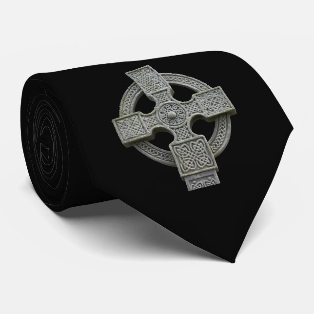 Celtic Cross Gothic Black Neck Tie (Rolled)