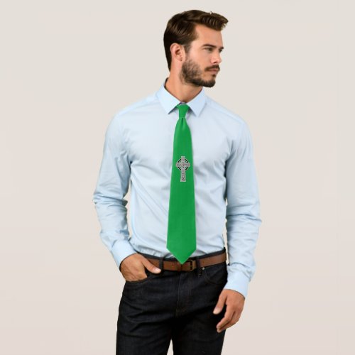 Celtic Cross Green Background 1 Neck Tie