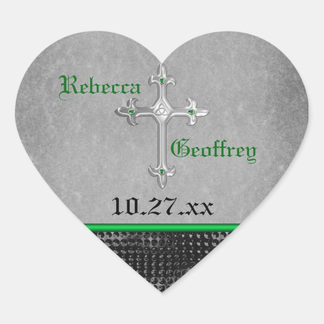 Celtic Cross Green, Black, Gray Wedding Sticker (Front)