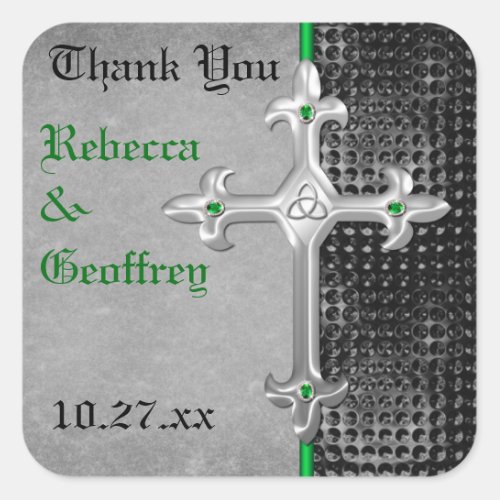 Celtic Cross Green Black Wedding Favor Sticker