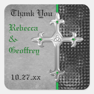 Celtic Cross Green, Black, Wedding Favor Sticker