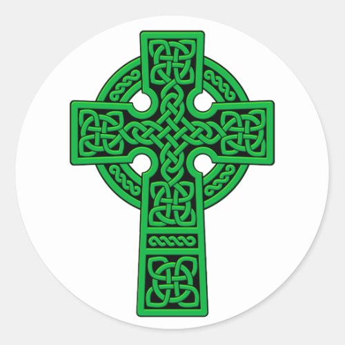 Celtic Cross green Classic Round Sticker