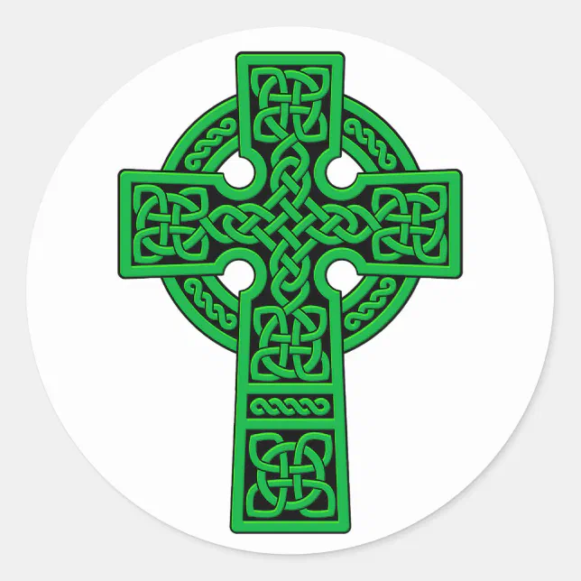 Celtic Cross green Classic Round Sticker | Zazzle