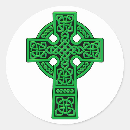 Celtic Cross green Classic Round Sticker | Zazzle.com