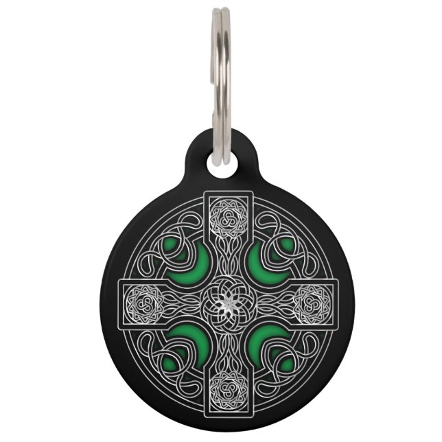 Celtic cross green color pet ID tag (Front)
