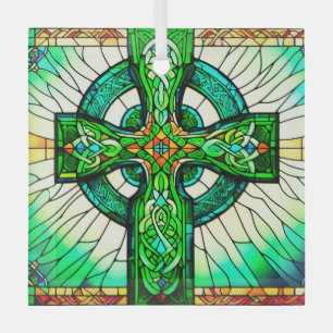 Celtic Cross Green Stained Glass Suncatcher Ornament