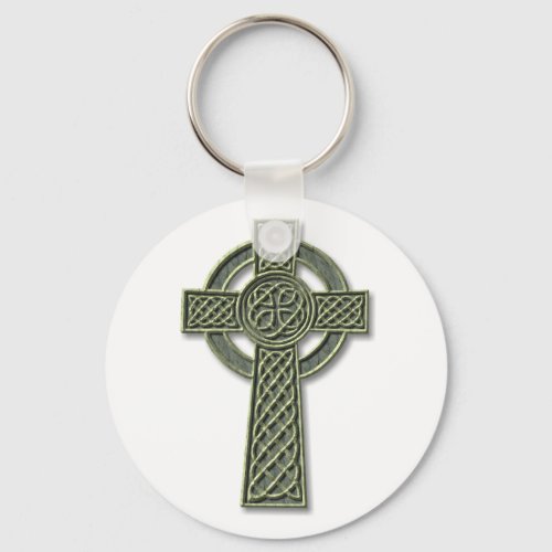 Celtic Cross _ Green Stone Keychain