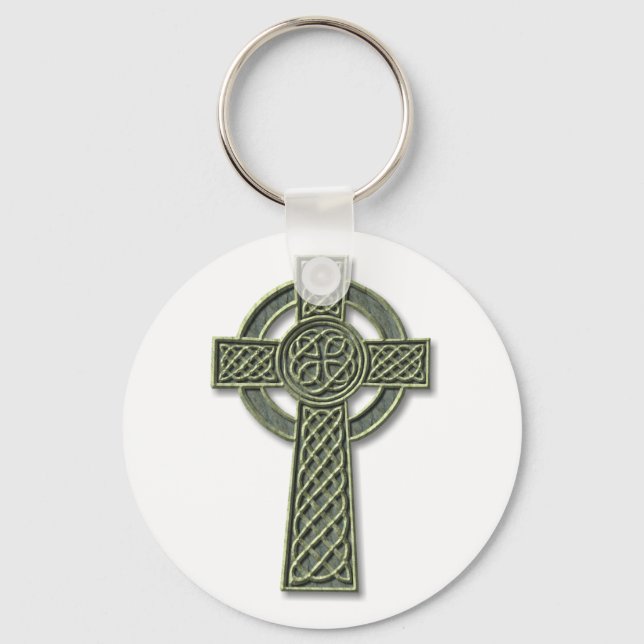 Celtic Cross - Green Stone Keychain (Front)