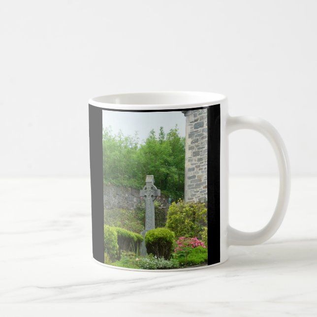 Celtic cross in churchyard, Faith Coffee Mug (Right)