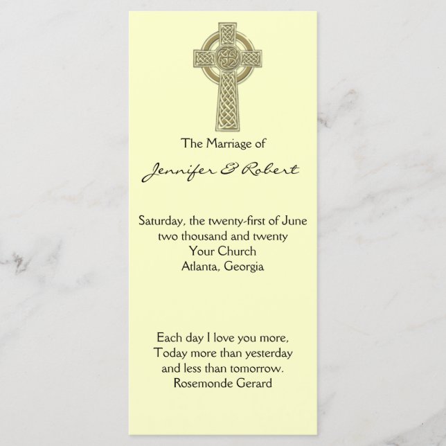 Celtic Cross in Gold and Ivory Wedding Program (Front)