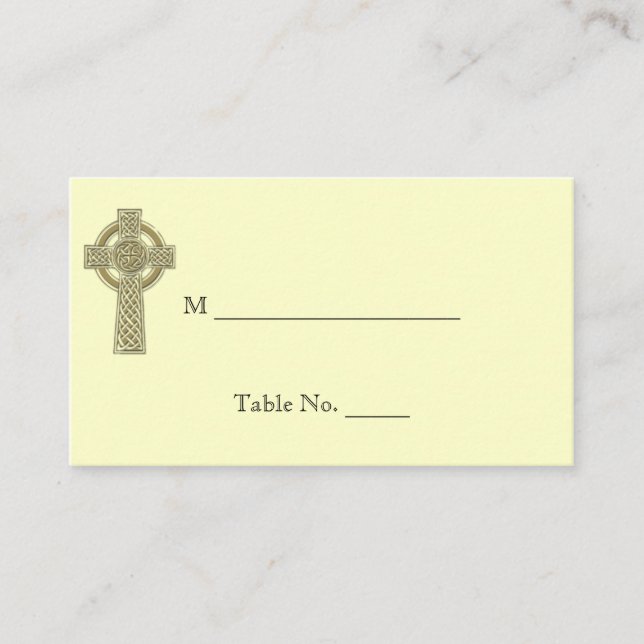 Celtic Cross in Gold Ivory Wedding Place Cards (Front)