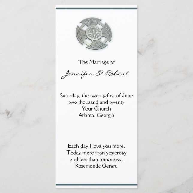 Celtic Cross in Silver and White Wedding Program (Front)