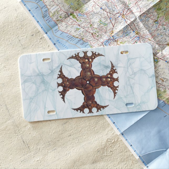 Celtic Cross in Smokey Background Texture License Plate (In Situ)