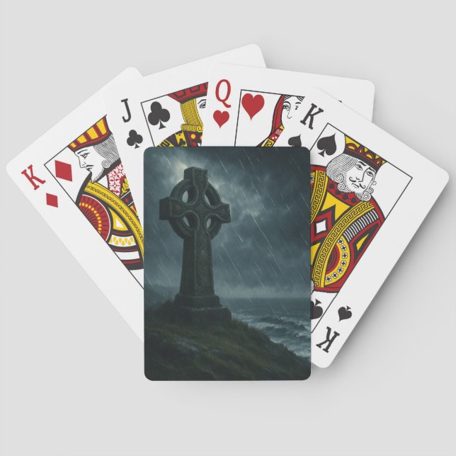 Celtic Cross in Stormy Windswept Sea  Poker Cards (Back)