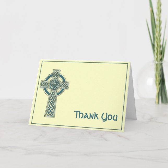 Celtic Cross in Teal and Ivory Thank You Card (Front)