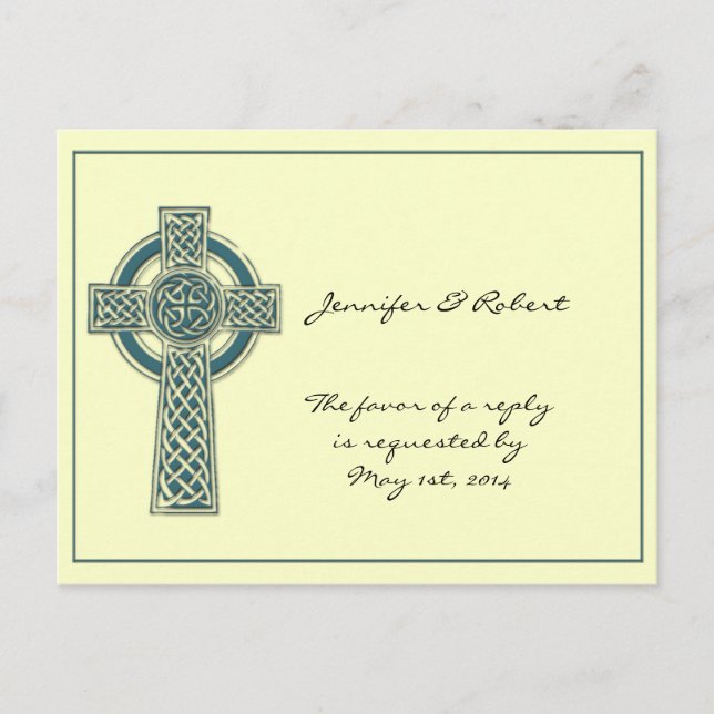 Celtic Cross in Teal Ivory RSVP Postcard (Front)
