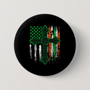 Celtic cross irish american flag st patrick's day button