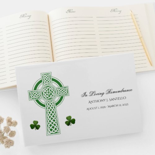  Celtic Cross Irish Shamrocks Memorial Funeral Guest Book