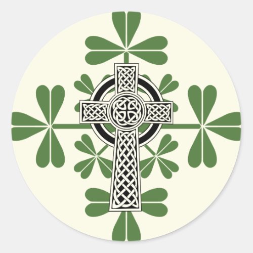 Celtic Cross Irish Shamrocks St Patricks Day Classic Round Sticker