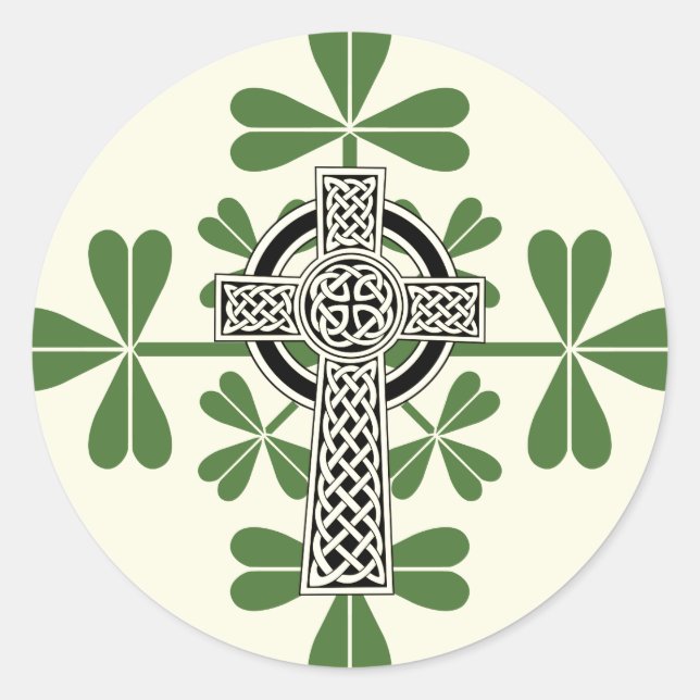 Celtic Cross Irish Shamrocks St. Patricks Day Classic Round Sticker (Front)