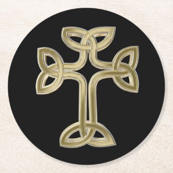 Celtic Cross Knot Round Paper Coaster by igorsin at Zazzle