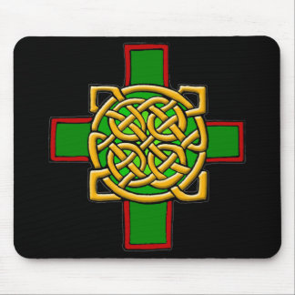 Celtic Cross Knotwork in Green and Red Mousepad