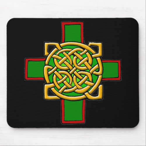 Celtic Cross Knotwork in Green and Red Mousepad