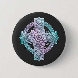 Celtic cross, pastel colors, rose in the center button