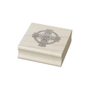 Celtic cross, pastel colors, rose in the center rubber stamp