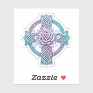Celtic cross, pastel colors, rose in the center sticker