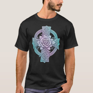 Celtic cross, pastel colors, rose in the center T-Shirt