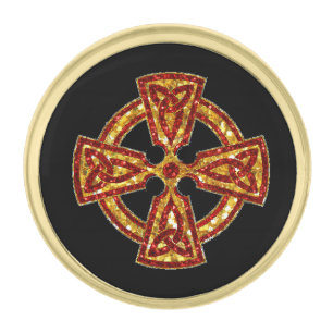 Celtic Cross Red and Gold Gold Finish Lapel Pin
