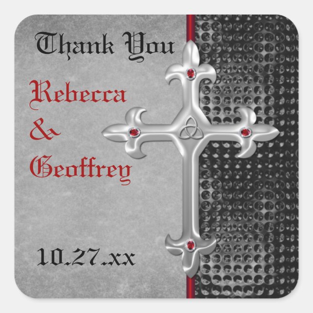 Celtic Cross Red, Black, Wedding Favor Sticker (Front)