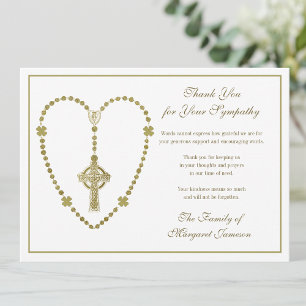 Celtic Cross Rosary Funeral Sympathy Thank You Card