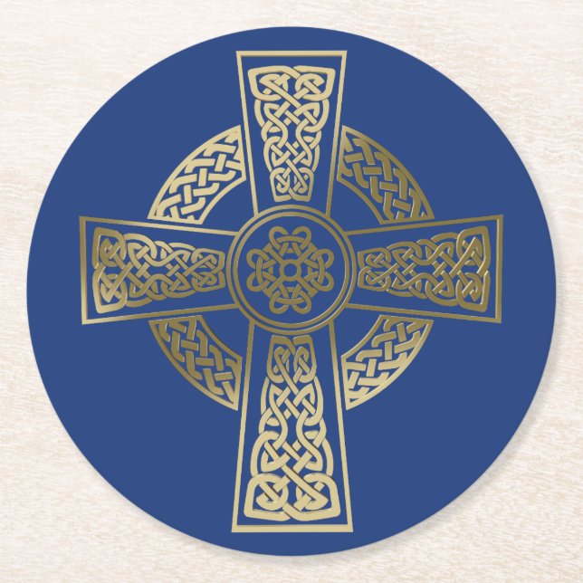 Celtic cross round paper coaster (Front)
