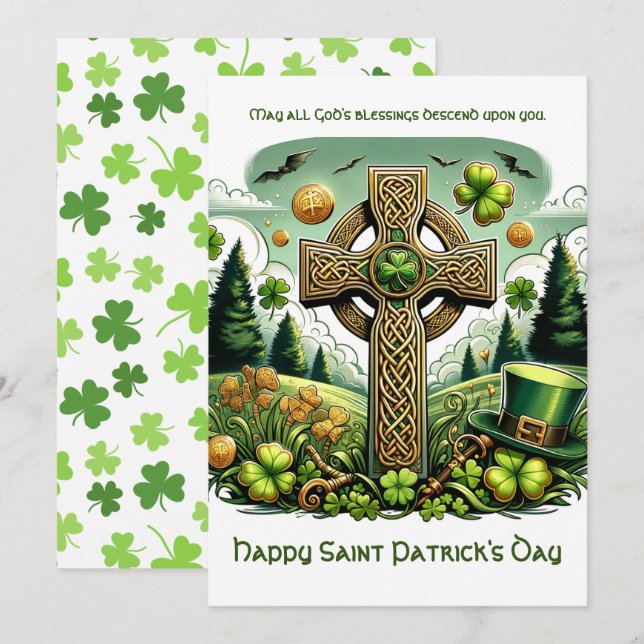 Celtic Cross: Saint Patrick's Day Celebration Holiday Card (Front/Back)