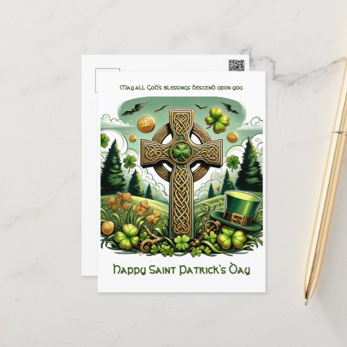 Celtic Cross Saint Patricks Day Celebration Holiday Postcard